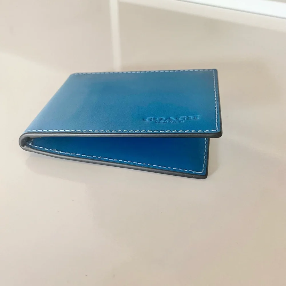 Coach Blue Leather Single Fold Wallet